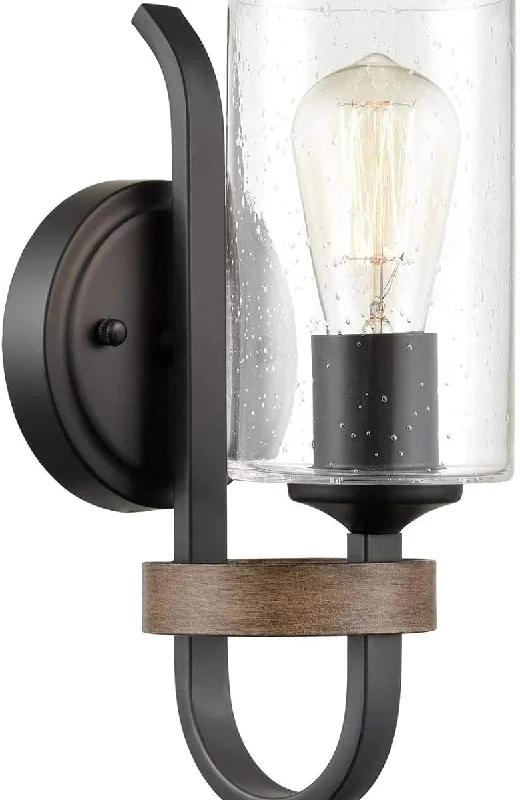 Industrial Emergency Lighting for Safety in FactoriesNapoli Industrial Seeded Cylindrical Glass Wall Sconce | Farmhouse Black & Wood Grain Finish Industrial Emergency Lighting for Safety in FactoriesNapoli Industrial Seeded Cylindrical Glass Wall Sconce | Farmhouse Black & Wood Grain Finish