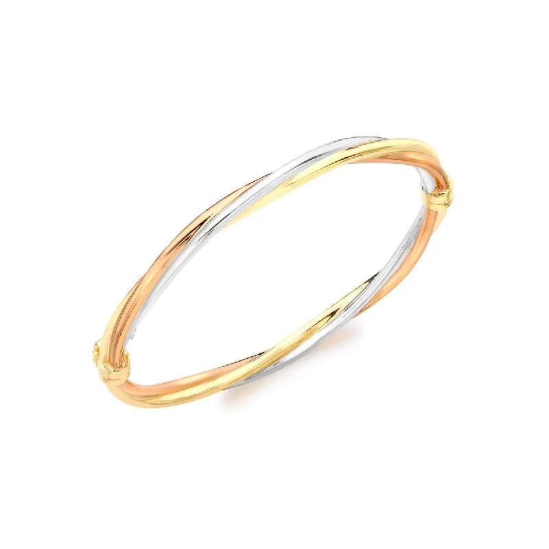 9K 3-Colour Gold 4mm Twist-Tube Bangle