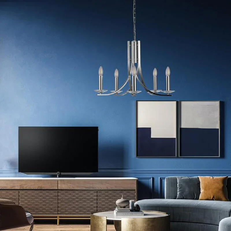 Chandeliers with Murano Glass for a High - End Artistic TouchChandeliers with Murano Glass for a High - End Artistic TouchSerenity industrial Elegance Metal Chandelier Light - Satin Chrome, 5 Lights, PL0105