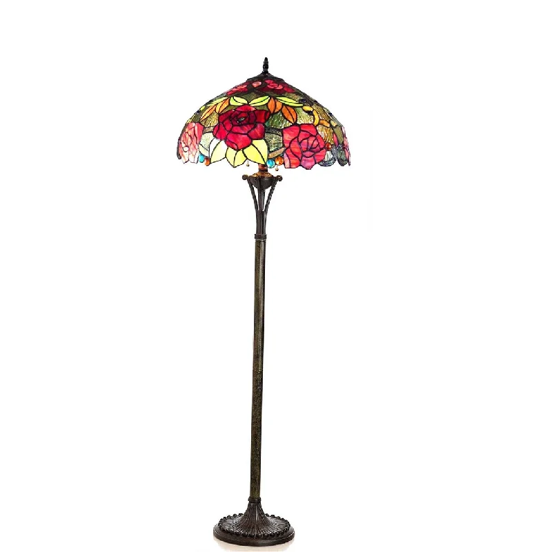 Wood Floor Lamp with Natural Grain for a Warm and Organic FeelWood Floor Lamp with Natural Grain for a Warm and Organic FeelChloe Lighting CH18790RF18-FL2 Peggy Tiffany-style 2 Light Roses Floor Lamp 18`` Shade